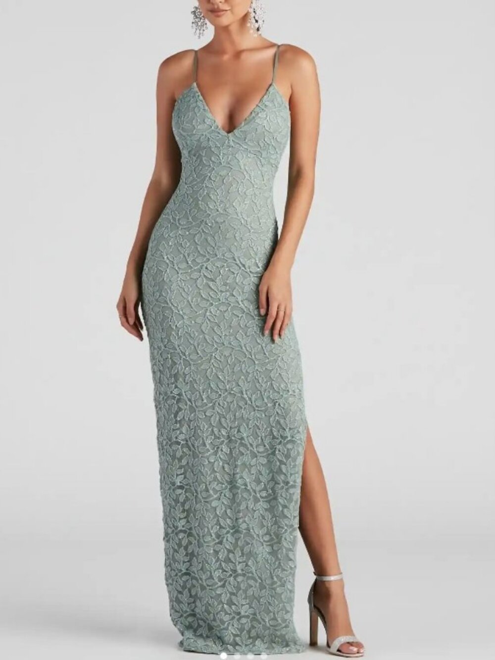 Marylou Lace Mesh Plunge Neck Formal Dress from Windsor